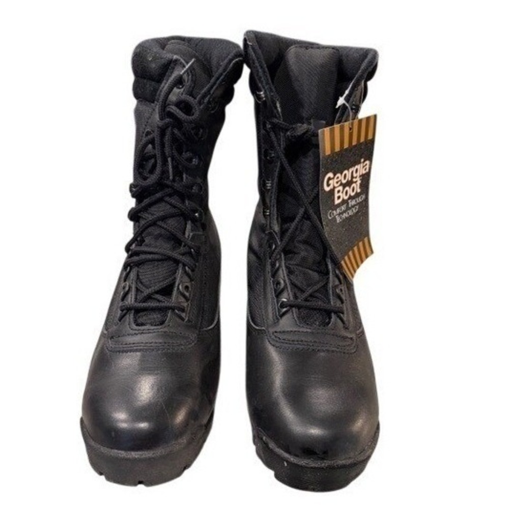 Georgia Boot Mens 11W Black Leather 9in Lace Up Work Military Boots NWT